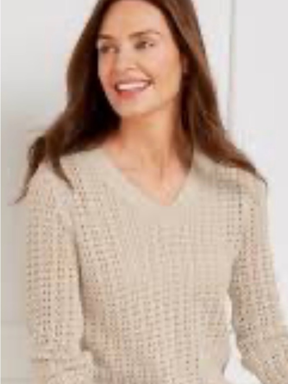 Talbots Open-Stitch V-Neck Sweater - Cream